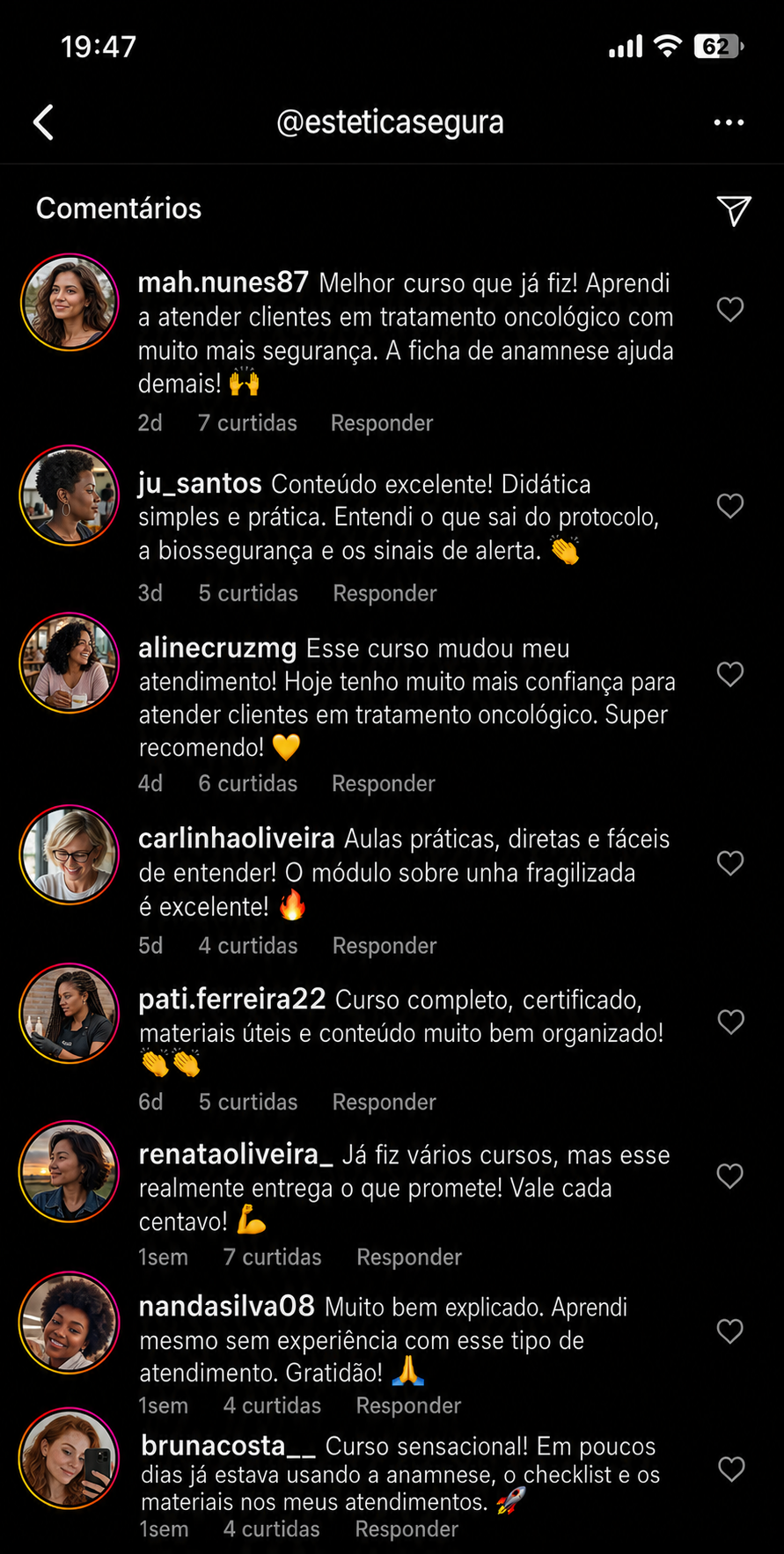 Depoimentos reais de alunas sobre a formação